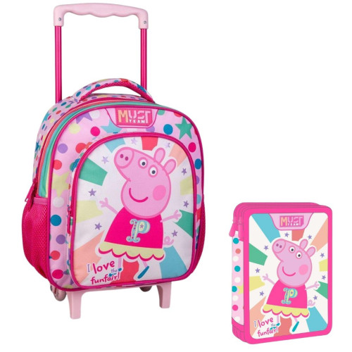 Τσάντα Τρόλεϊ 2Θ και Κασετίνα Διπλή Γεμάτη Peppa (Νηπιαγωγείο/Παιδικός)
