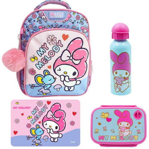 Τσάντα Πλάτης 2Θ+Σετ Παγούρι με Φαγητοδοχείο+Σουπλά My Melody (Νηπιαγωγείο/Παιδικός)