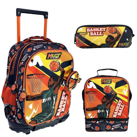 Τσάντα Τρόλεϊ 3Θ με Πορτοφολάκι + Κασετίνα Βαρελάκι 2Θ + Ισοθερμικό Τσαντάκι Φαγητού Basketball Tournament (Δημοτικό)