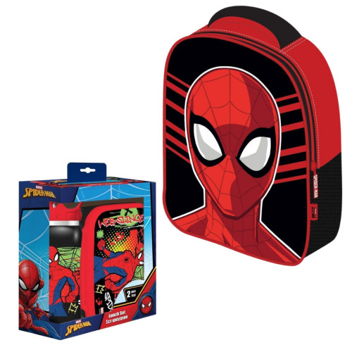 Τσάντα Πλάτης 3D και Σετ Φαγητοδοχείο με Ανοξείδωτο Παγούρι Spiderman (Νηπιαγωγείο/Παιδικός)