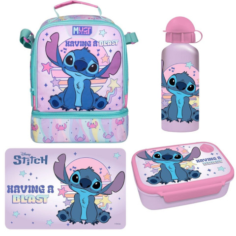 Ισοθερμικό Τσαντάκι Φαγητού-Σετ Παγούρι με Φαγητοδοχείο και Σουπλά Stitch (Νηπιαγωγείο/Παιδικός/Δημοτικό)