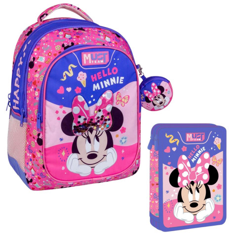 Τσάντα Πλάτης 3Θ με Πορτοφολάκι και Κασετίνα Γεμάτη Διπλή Minnie (Δημοτικό)