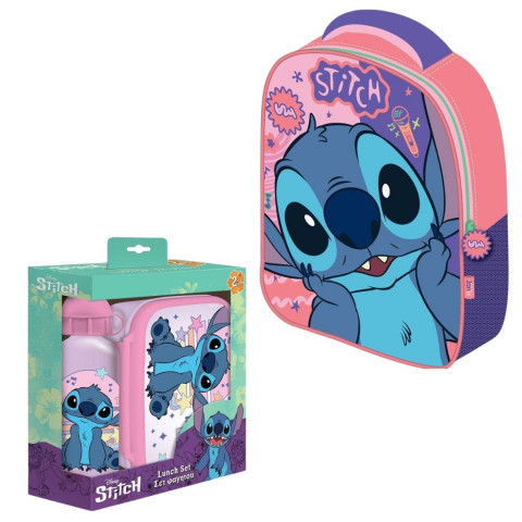 Σετ Τσάντα 3D με Φαγητοδοχείο και Παγούρι Stitch (Νηπιαγωγείο/Παιδικός)