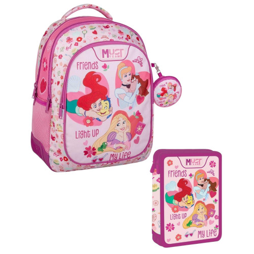 Τσάντα Πλάτης 3Θ με Πορτοφολάκι και Κασετίνα Γεμάτη Διπλή Princess (Δημοτικό)