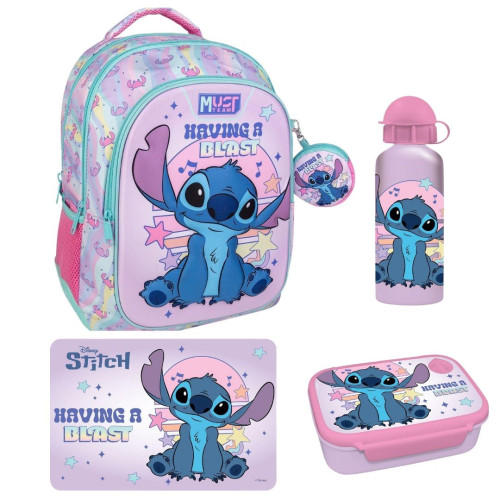 Τσάντα Πλάτης 3Θ με Πορτοφολάκι+Σετ Φαγητοδοχείο με Παγούρι+Σουπλά Stitch (Δημοτικό)