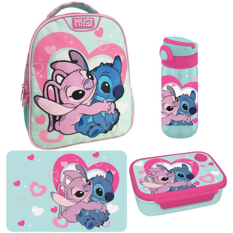 Τσάντα Πλάτης 2Θ Χνουδωτή Υφή και Σετ Φαγητοδοχείο με Παγούρι Stitch (Νηπιαγωγείο/Παιδικός)