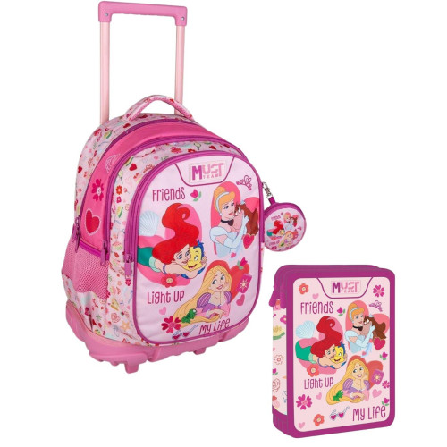 Τσάντα Τρόλεϊ 3Θ με Πορτοφολάκι και Κασετίνα Γεμάτη Διπλή Princess (Δημοτικό)