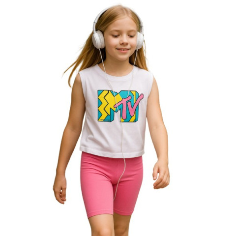 Σετ αμάνικο "MTV" με ποδηλατικό κολάν Ροζ 6698