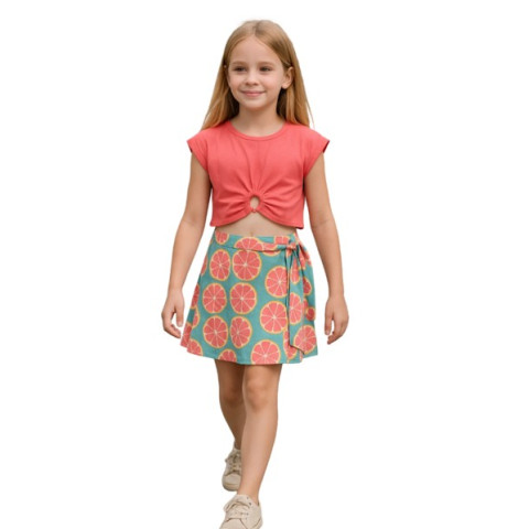 Σετ αμάνικο με δέσιμο και σορτσόφουστα Κοραλλί 6708