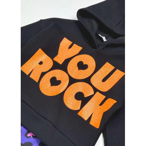 Σετ φούτερ μπλούζα με κολάν "You Rock"-Μαύρο/Μωβ 125300110