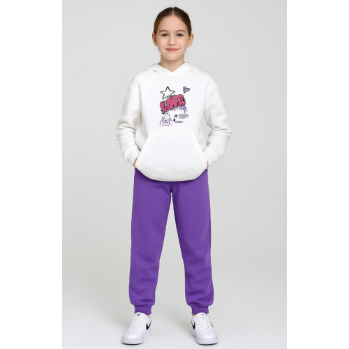 Σετ φόρμα με κουκούλα "Love"-Λευκό/Μωβ