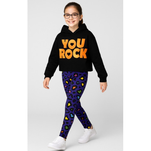 Σετ φούτερ μπλούζα με κολάν "You Rock"-Μαύρο/Μωβ 125300110