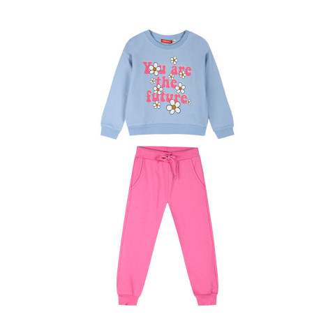 Σετ φούτερ φόρμα με τύπωμα για κορίτσι | ΓΑΛΑΖΙΟ-ΦΟΥΞΙΑ