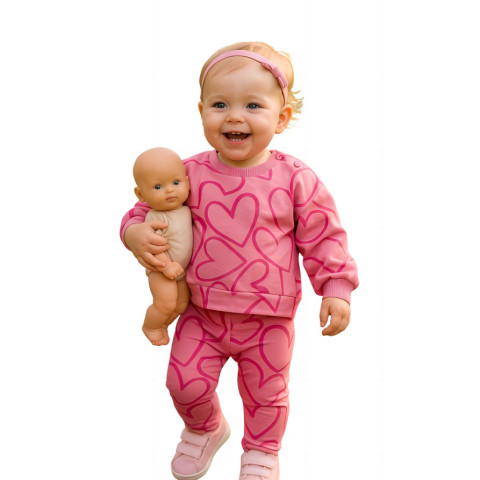Βρεφικό Σετ Βελουτέ Καρδιές - Ροζ