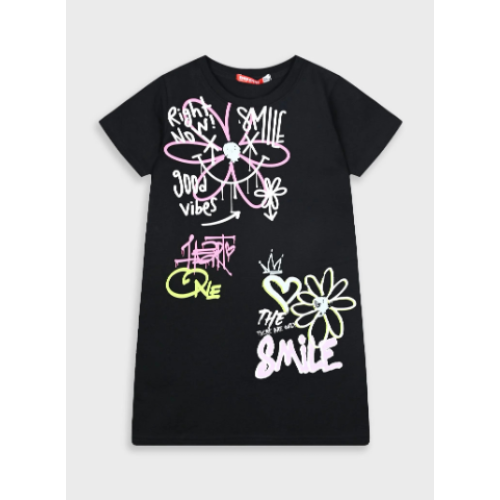 Φόρεμα με τύπωμα για κορίτσι | ΜΑΥΡΟ