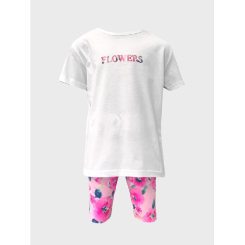 Σετ κοντομάνικη μπλούζα με κολάν ποδηλάτου Λευκό-Ροζ 22530105