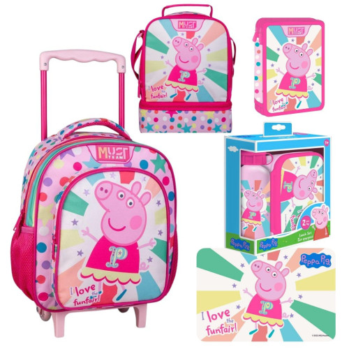 Τσάντα Τρόλεϊ 2Θ+Ισοθερμικό Τσαντάκι Φαγητού+Σετ Παγούρι με Φαγητοδοχείο+Σουπλά+ Κασετίνα Διπλ΄ή Γεμάτη Peppa (Νηπιαγωγείο/Παιδικός)