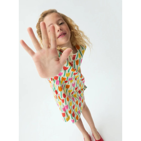 Φόρεμα Κοντομάνικο Λινό με Τουλίπες 61M/43403