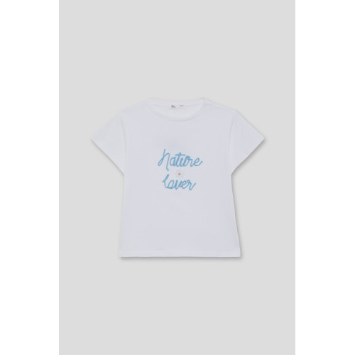 Μπλούζα κοντομάνικη με κέντημα " Nature Lover" Λευκή 266001