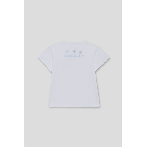 Μπλούζα κοντομάνικη με κέντημα " Nature Lover" Λευκή 266001