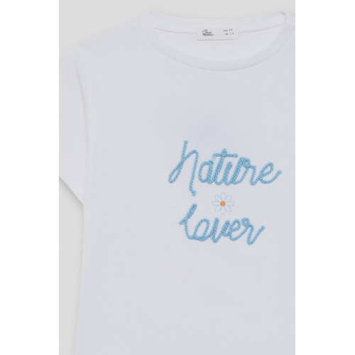 Μπλούζα κοντομάνικη με κέντημα " Nature Lover" Λευκή 266001