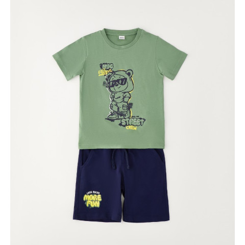 Σετ με σόρτς αρκουδάκι Χακί 4G448/G0