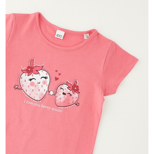 Μπλούζα Κοντομάνικη με Φράουλες και στρας Φούξια 4G516/00