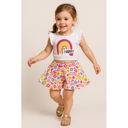 Σετ αμάνικο μπλουζάκι με σορτσόφουστα "Happy" 22640041