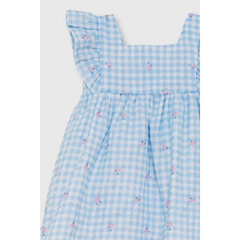 Φόρεμα καρό με λουλουδάκια Γαλάζιο 263020