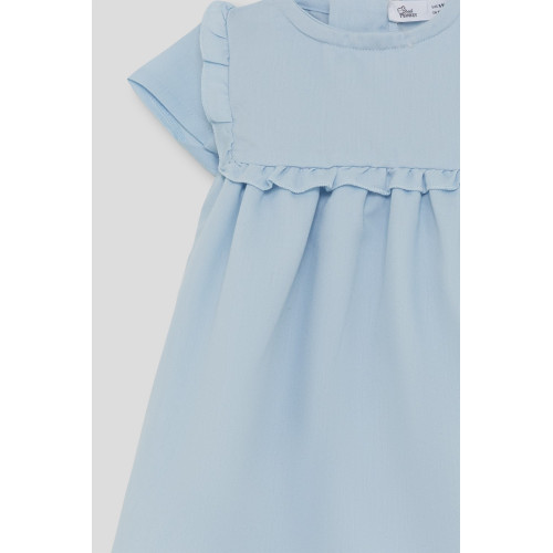 Φόρεμα Κοντομάνικο με βολάν Γαλάζιο 263051