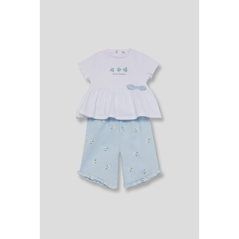 Σετ με κάπρι παντελόνα με λουλουδάκια Γαλάζιο 263052