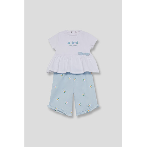 Σετ με κάπρι παντελόνα με λουλουδάκια Γαλάζιο 263052