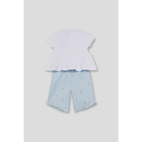 Σετ με κάπρι παντελόνα με λουλουδάκια Γαλάζιο 263052