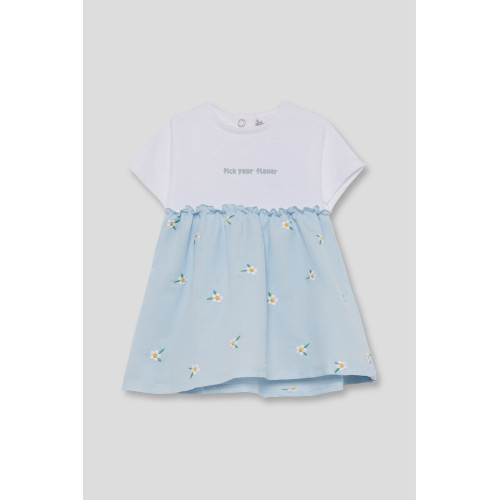 Φόρεμα Κοντομάνικο με κεντημένα λουλουδάκια Γαλάζιο 263054