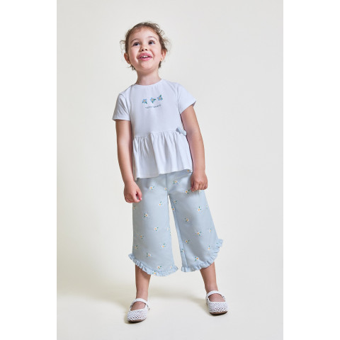 Σετ με κάπρι παντελόνα με λουλουδάκια Γαλάζιο 263052
