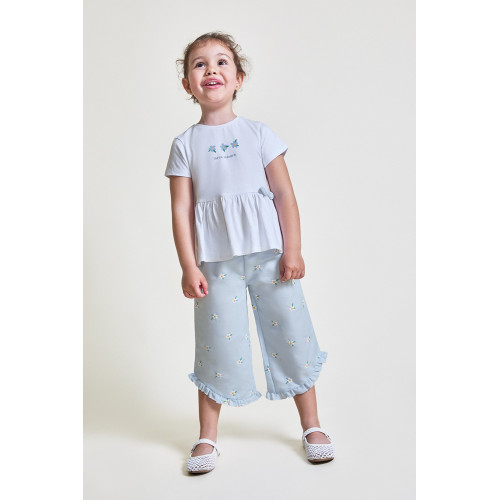 Σετ με κάπρι παντελόνα με λουλουδάκια Γαλάζιο 263052