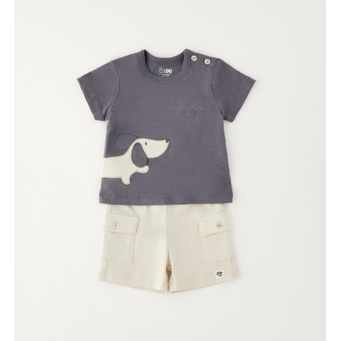 Βρεφικό σετ 2τμχ με σκυλάκι Ανθρακί-Μπεζ 4G150/00