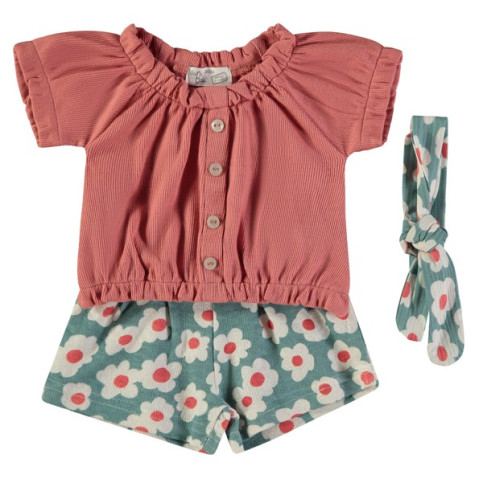 Βρεφικό σετ 3τμχ σορτς με κορδέλα Floral 161001